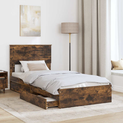 Storage Bed with Drawer Smoked Oak 90 x 190 cm Engineered Wood