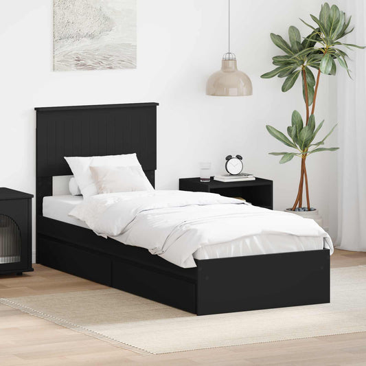 Storage Bed with Drawer Black 75 x 190 cm Engineered Wood