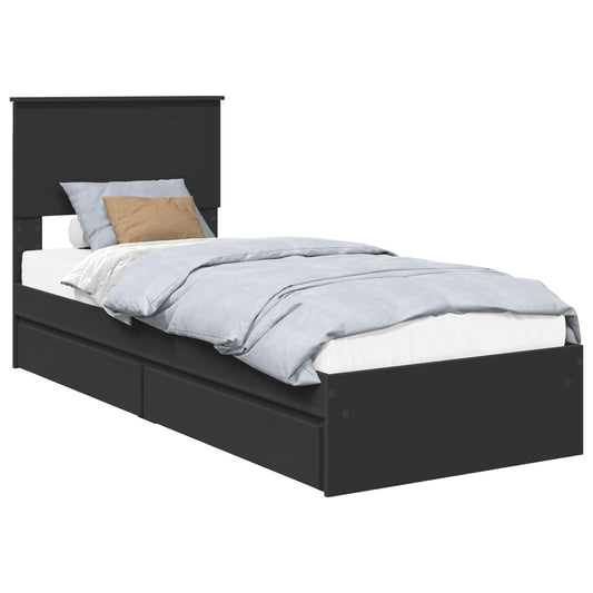 Storage Bed with Drawer Black 75 x 190 cm Engineered Wood