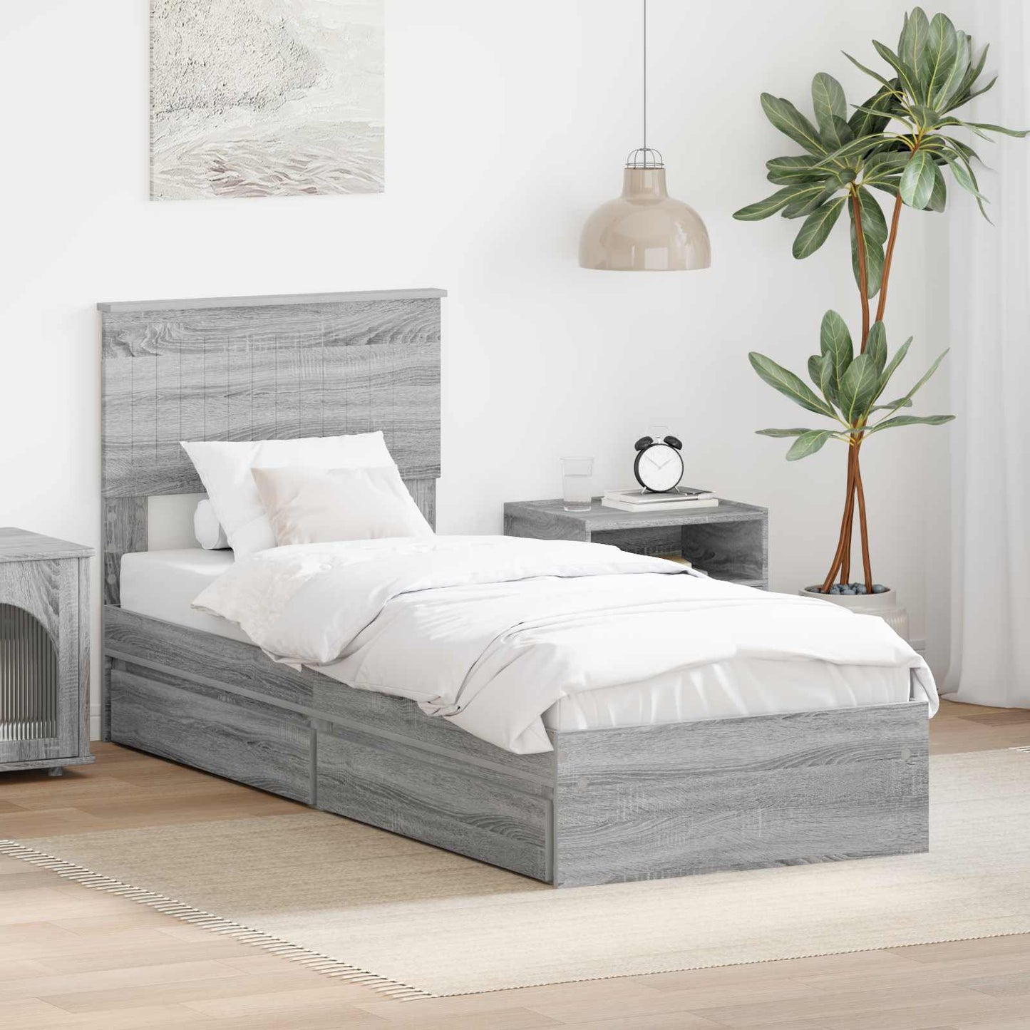 Storage Bed with Drawer Grey Sonoma 75 x 190 cm Engineered Wood