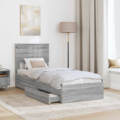Storage Bed with Drawer Grey Sonoma 75 x 190 cm Engineered Wood