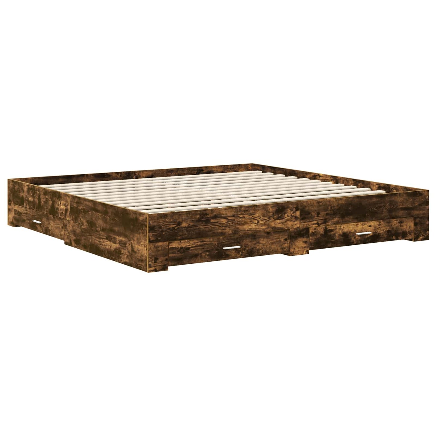 Bed Frame with Drawer Smoked Oak 200 x 200 cm Engineered Wood