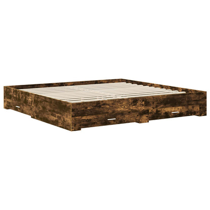 Bed Frame with Drawer Smoked Oak 200 x 200 cm Engineered Wood