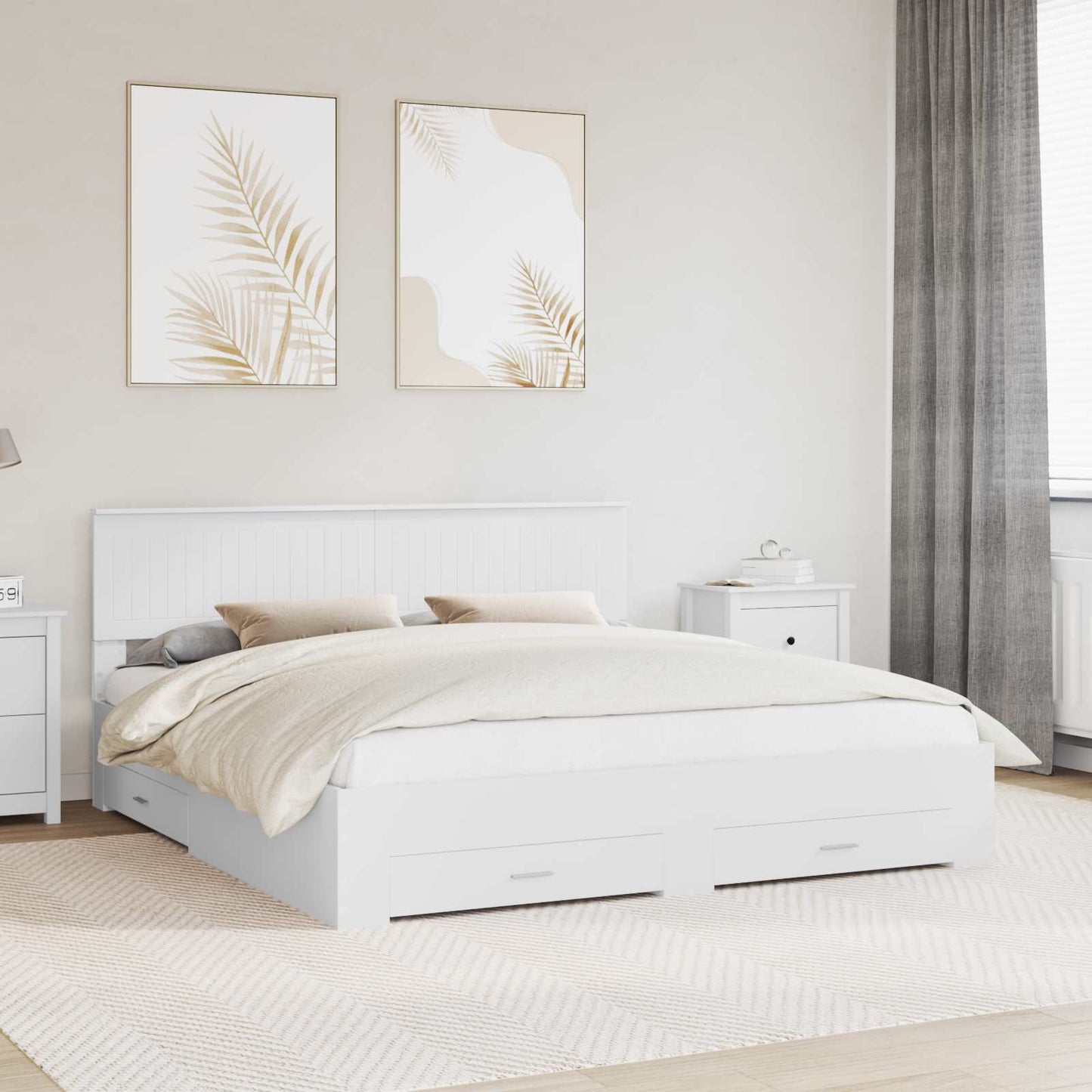 Bed Frame with Drawer White 180 x 200 cm Engineered Wood