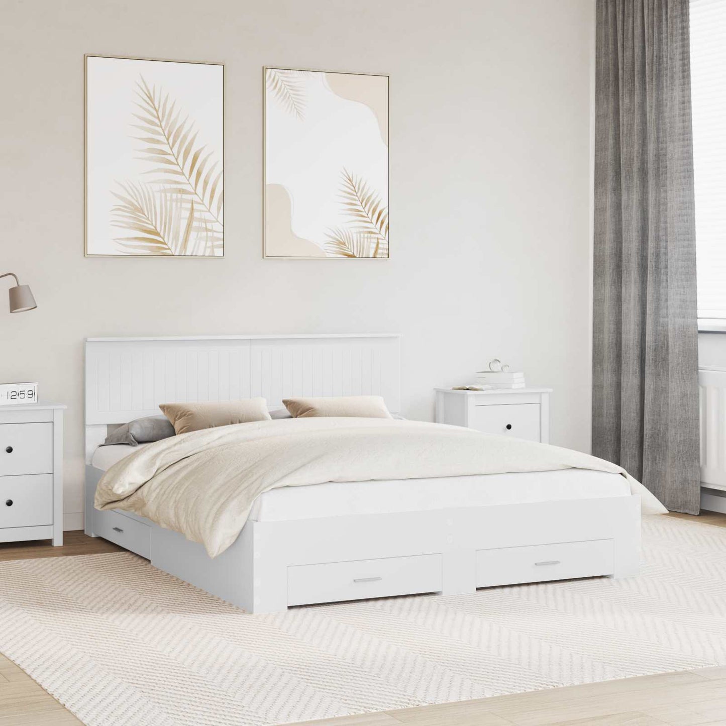 Bed Frame with Drawer White 160 x 200 cm Engineered Wood