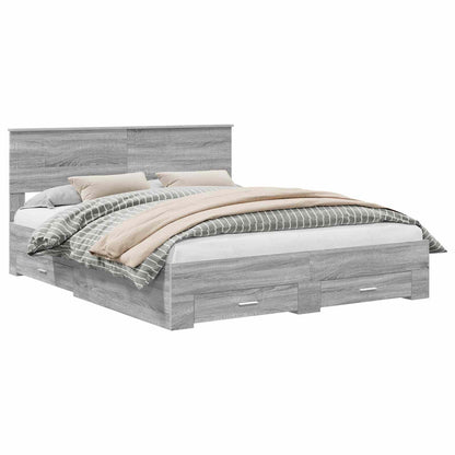 Bed Frame with Drawer Grey Sonoma 160 x 200 cm Engineered Wood