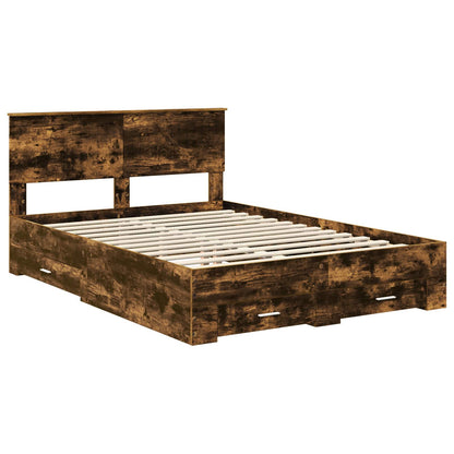 Bed Frame with Drawer Smoked Oak 140 x 190 cm Engineered Wood