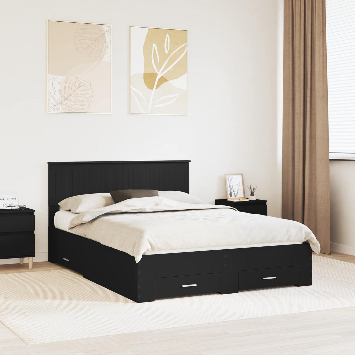 Bed Frame with Drawer Black 135 x 190 cm Engineered Wood