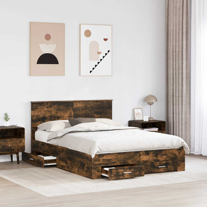 Bed Frame with Drawer Smoked Oak 135 x 190 cm Engineered Wood