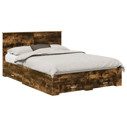 Bed Frame with Drawer Smoked Oak 135 x 190 cm Engineered Wood