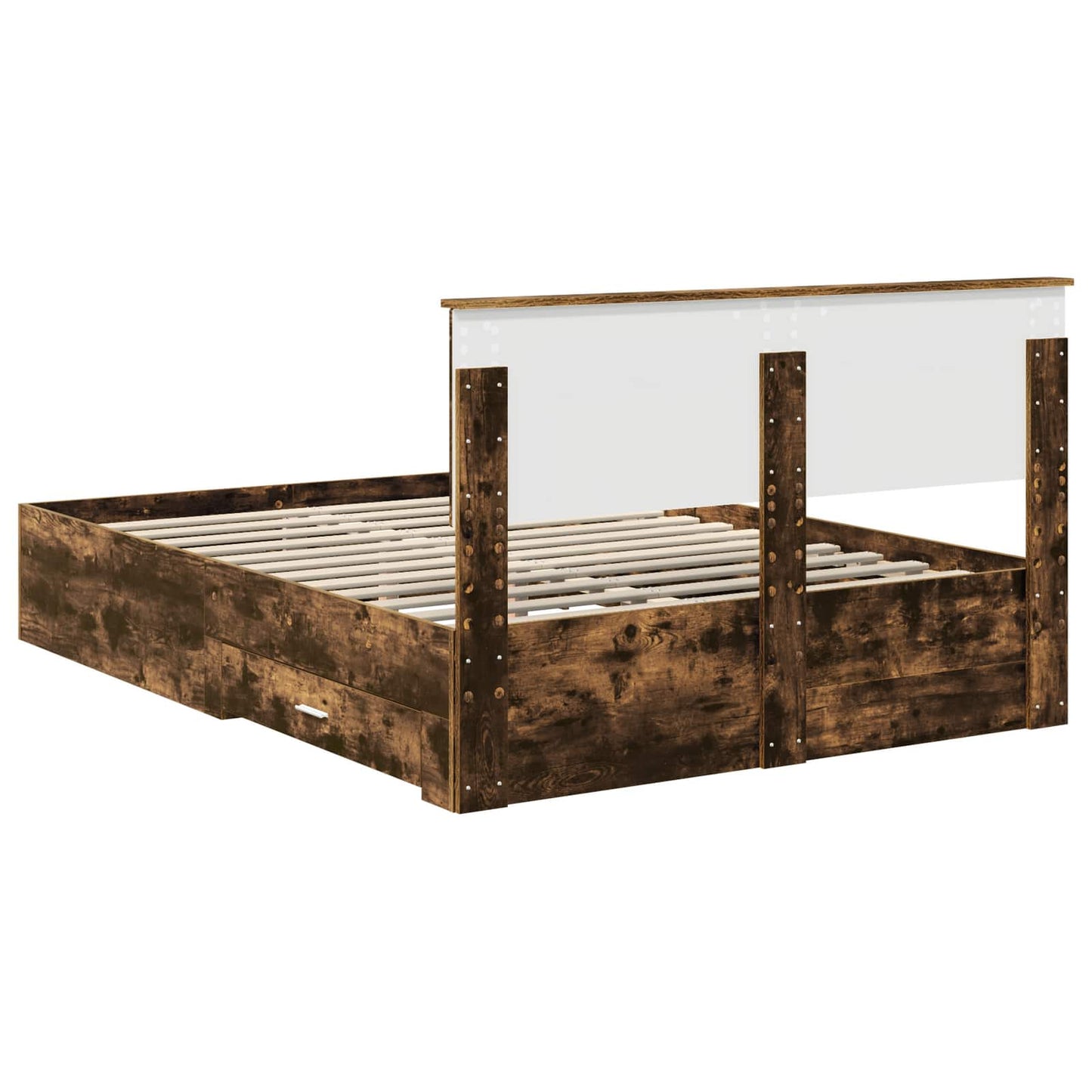 Bed Frame with Drawer Smoked Oak 135 x 190 cm Engineered Wood