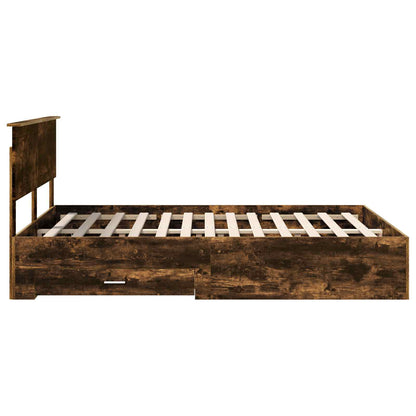 Bed Frame with Drawer Smoked Oak 135 x 190 cm Engineered Wood