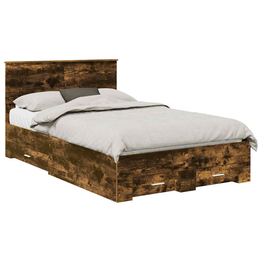 Bed Frame with Drawer Smoked Oak 120 x 190 cm Engineered Wood