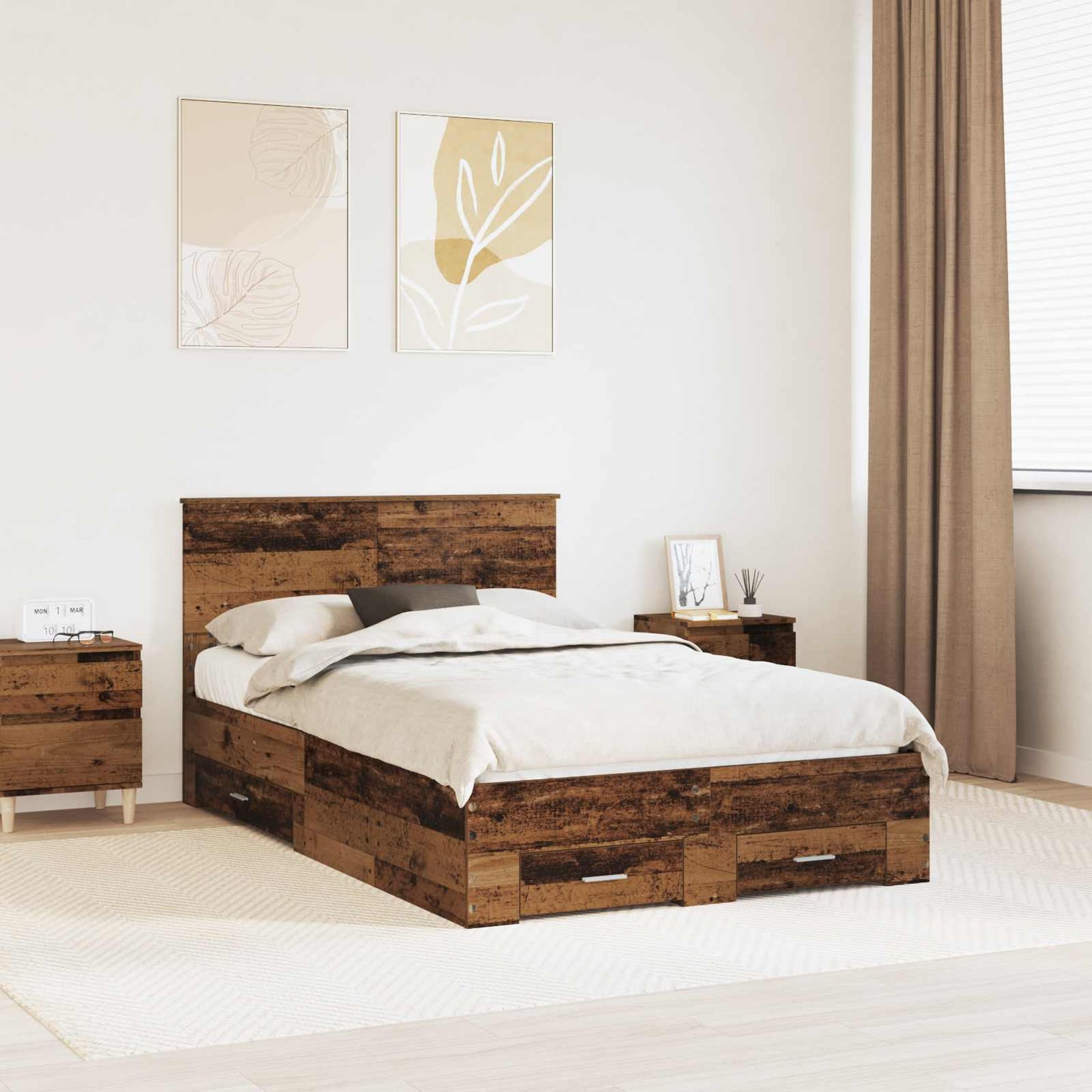Bed Frame with Drawer Old Wood 120 x 190 cm Engineered Wood