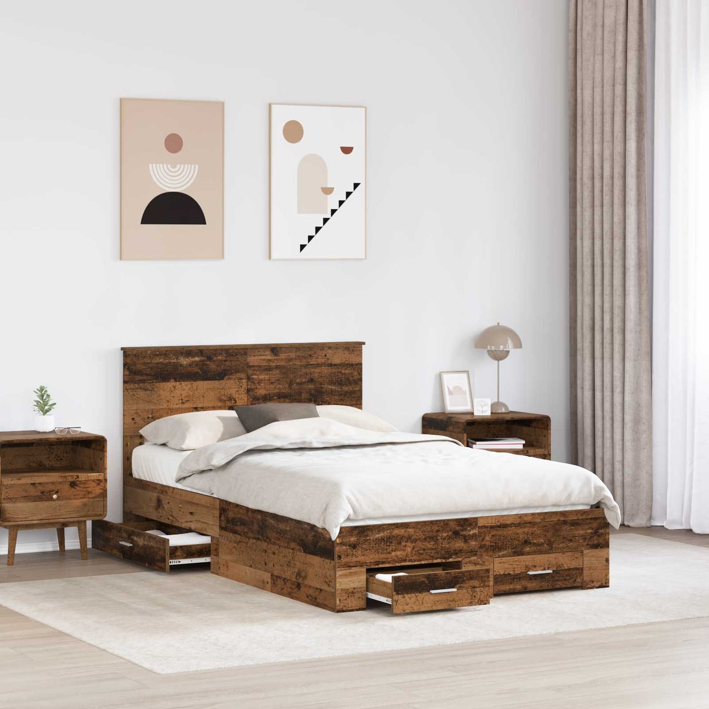 Bed Frame with Drawer Old Wood 120 x 190 cm Engineered Wood