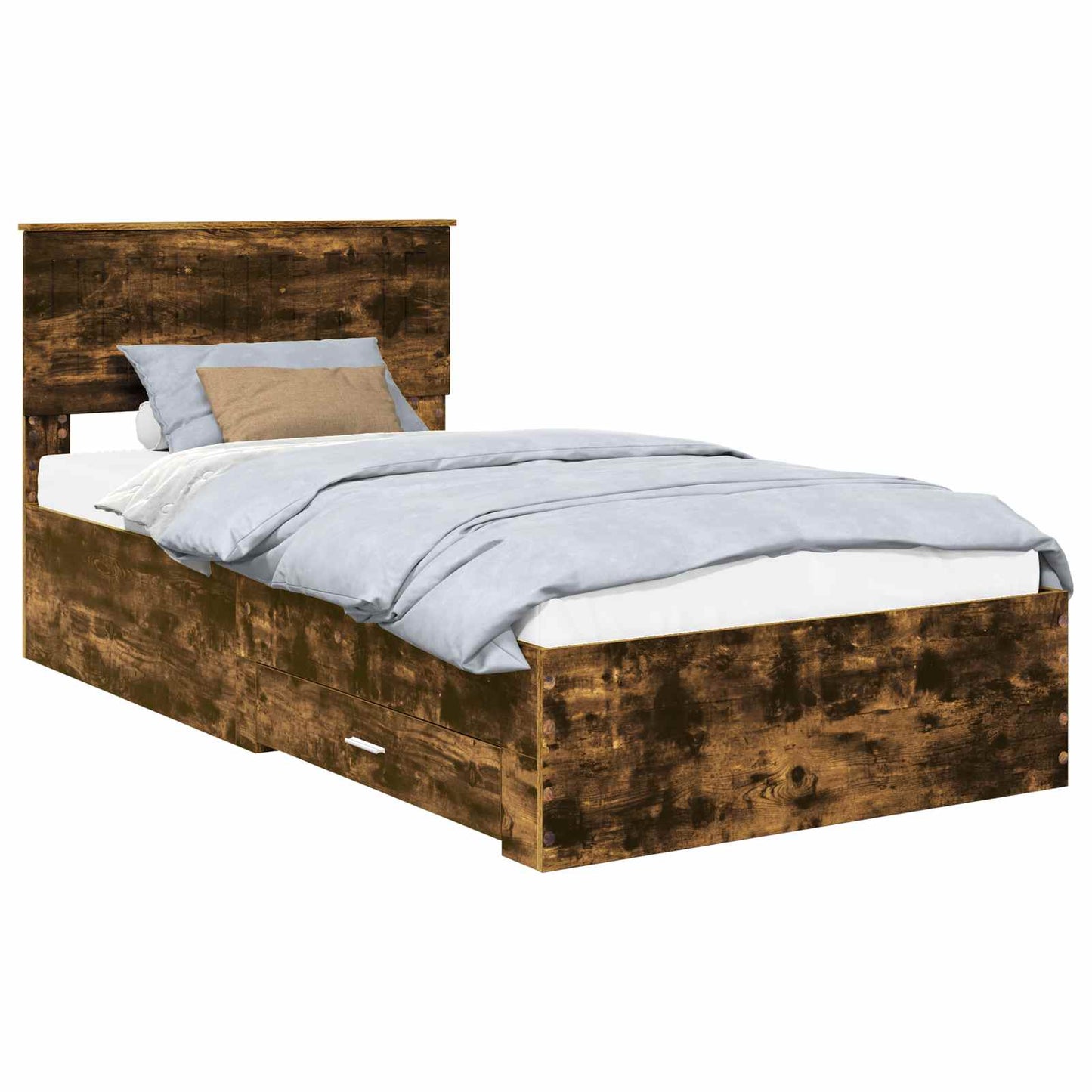 Bed Frame with Drawer Smoked Oak 100 x 200 cm Engineered Wood