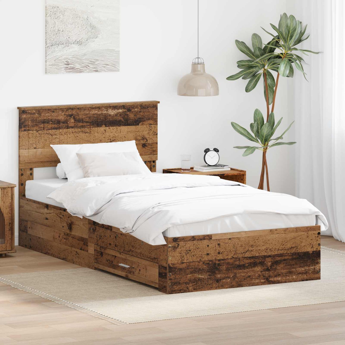 Bed Frame with Drawer Old Wood 100 x 200 cm Engineered Wood