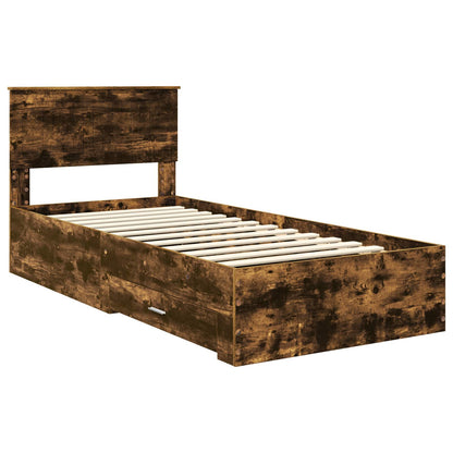 Bed Frame with Drawer Smoked Oak 90 x 200 cm Engineered Wood