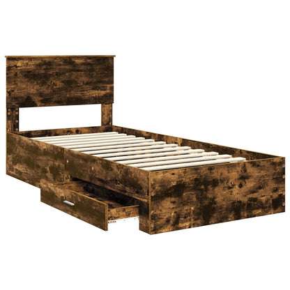 Bed Frame with Drawer Smoked Oak 90 x 200 cm Engineered Wood