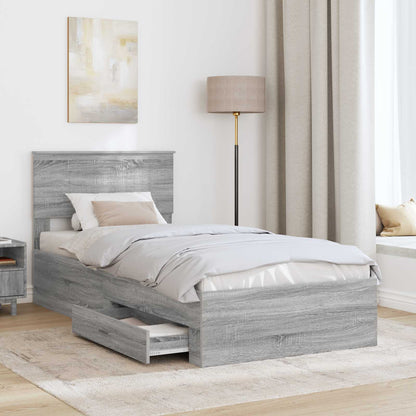 Bed Frame with Drawer Grey Sonoma 90 x 200 cm Engineered Wood