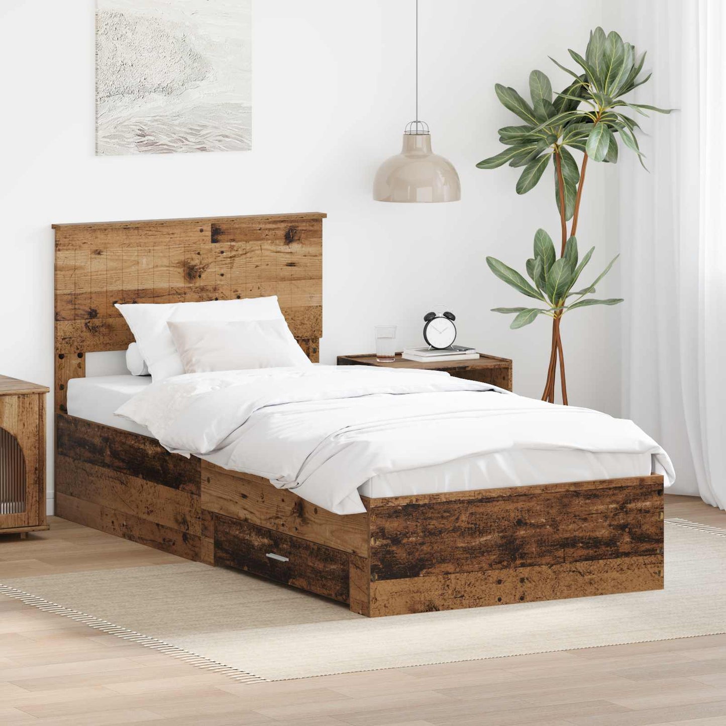 Bed Frame with Drawer Old Wood 90 x 200 cm Engineered Wood