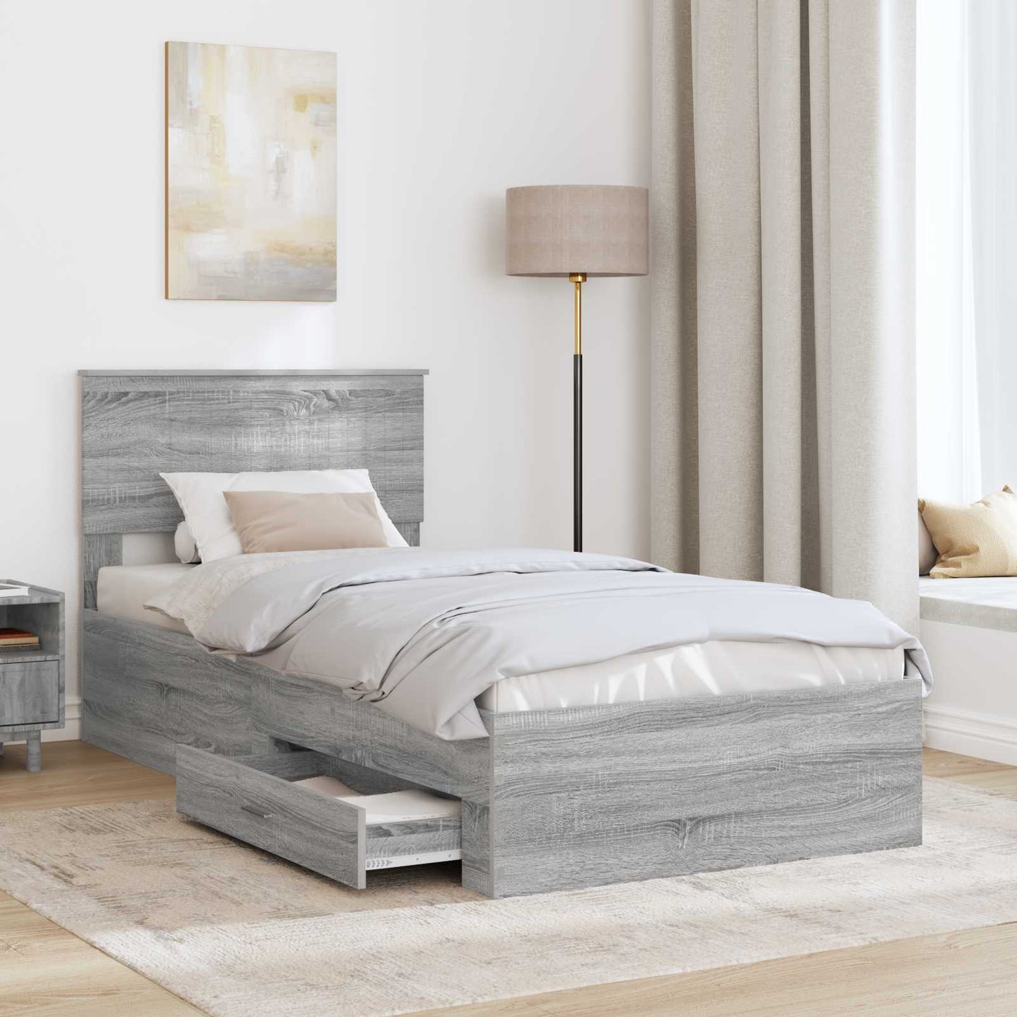 Bed Frame with Drawer Grey Sonoma 90 x 190 cm Engineered Wood