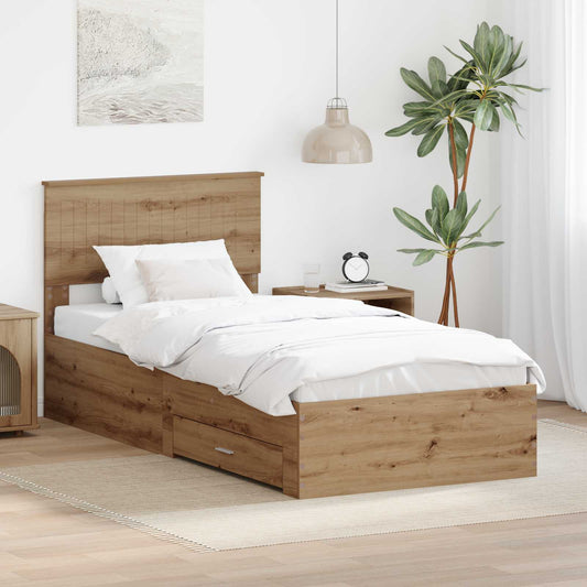 Bed Frame with Drawer Artisan Oak 90 x 190 cm Engineered Wood