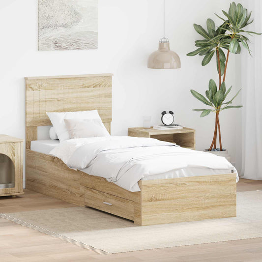 Bed Frame Sonoma Oak and Silver 75 x 190 cm Engineered Wood