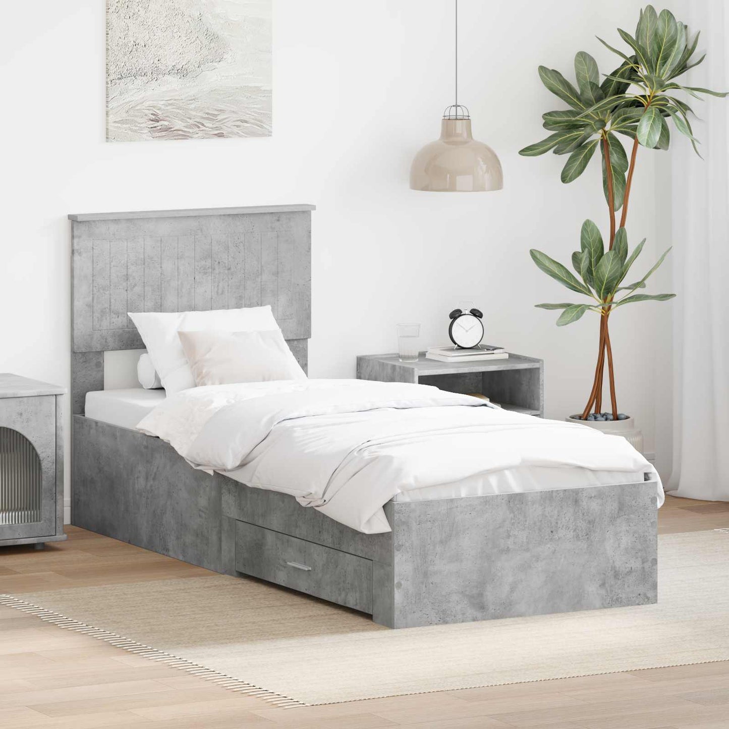 Bed Frame Concrete Grey and Silver 70 x 190 cm Engineered Wood