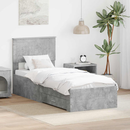 Bed Frame Concrete Grey and Silver 70 x 190 cm Engineered Wood