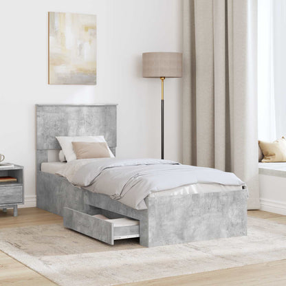 Bed Frame Concrete Grey and Silver 70 x 190 cm Engineered Wood