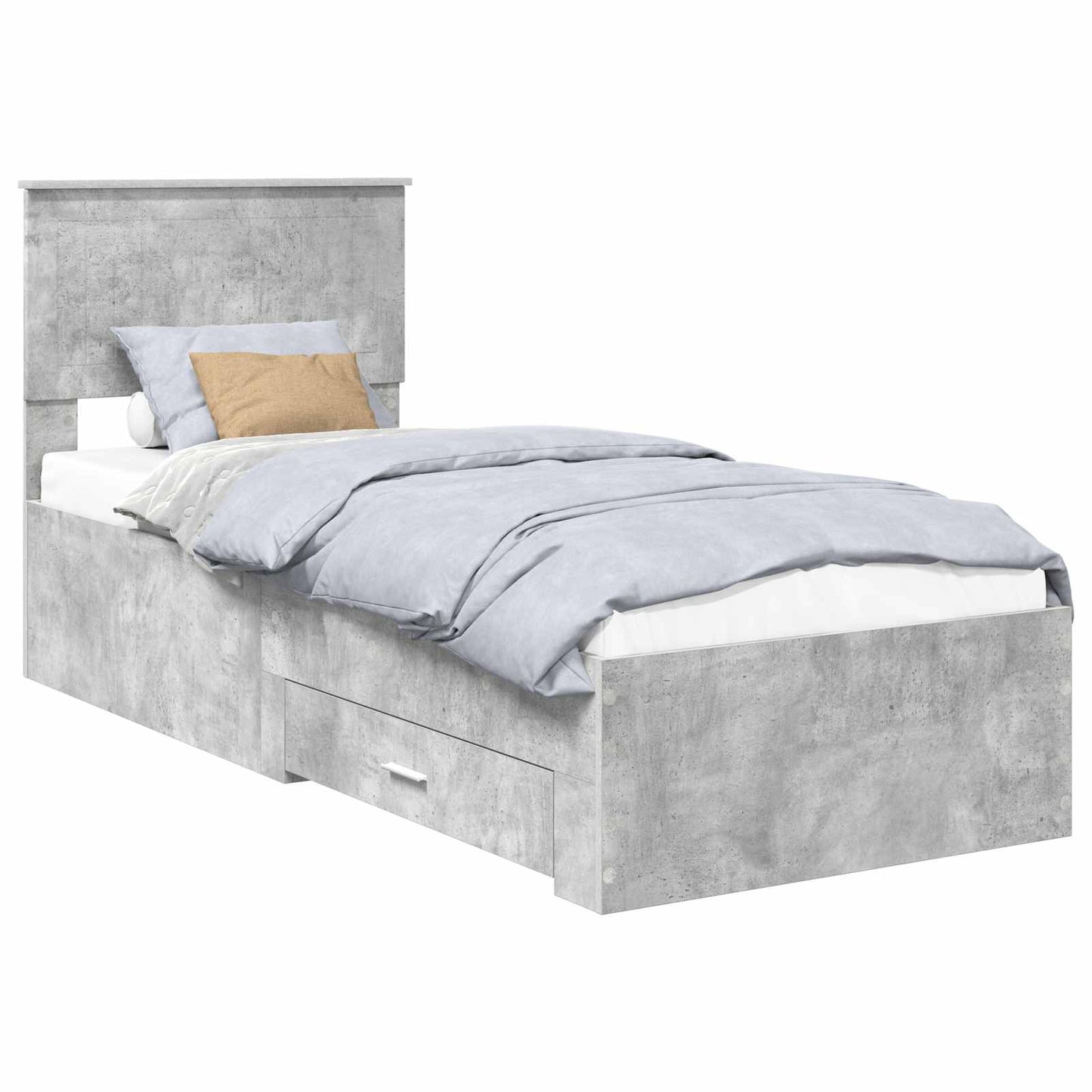 Bed Frame Concrete Grey and Silver 70 x 190 cm Engineered Wood