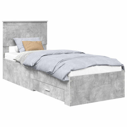 Bed Frame Concrete Grey and Silver 70 x 190 cm Engineered Wood
