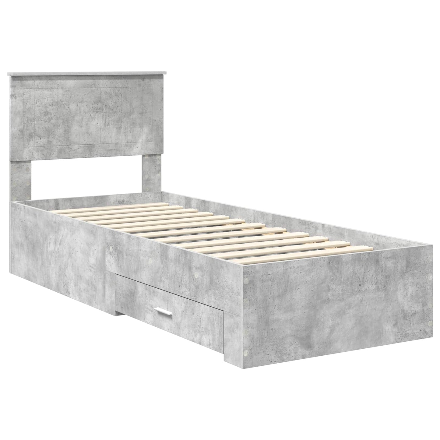 Bed Frame Concrete Grey and Silver 70 x 190 cm Engineered Wood