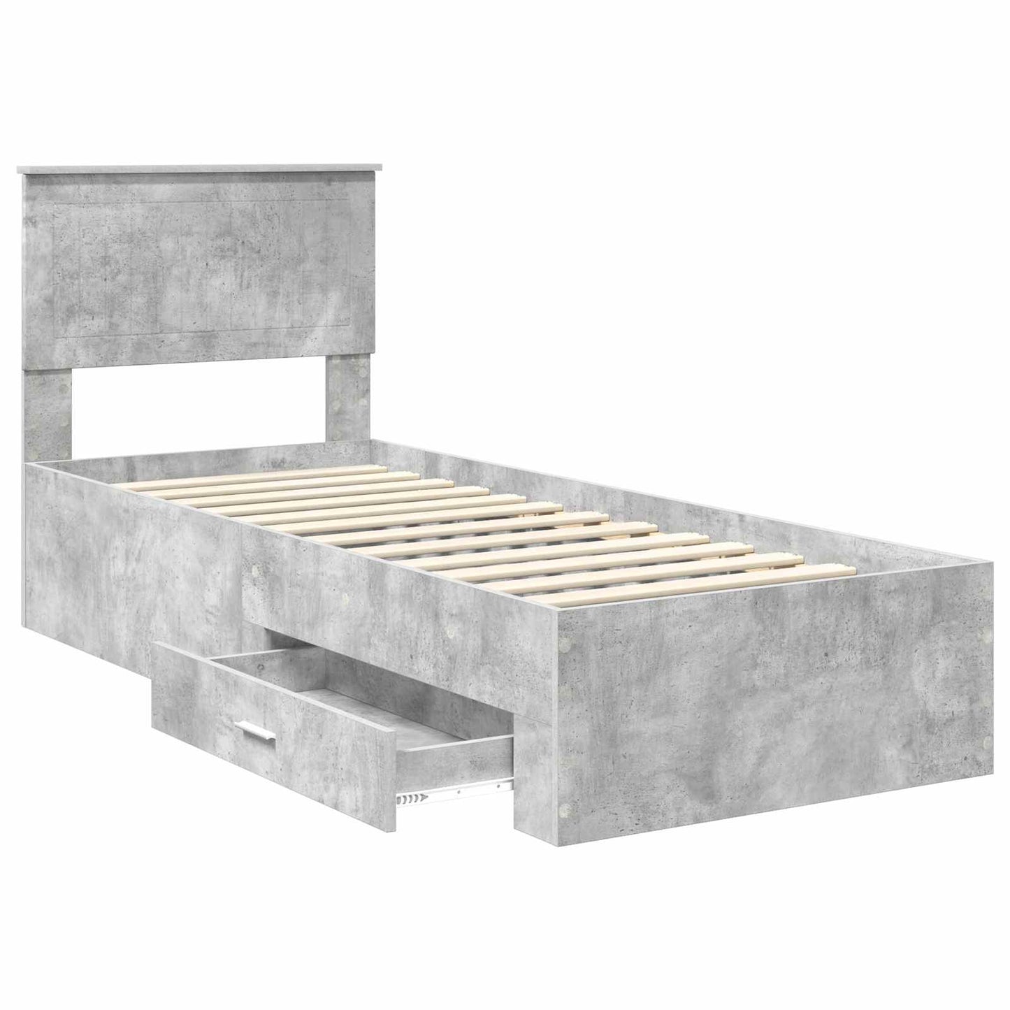 Bed Frame Concrete Grey and Silver 70 x 190 cm Engineered Wood