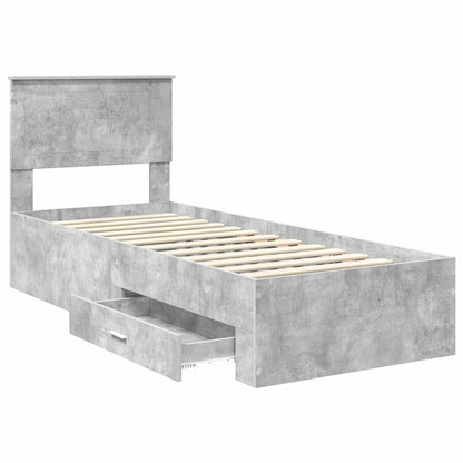 Bed Frame Concrete Grey and Silver 70 x 190 cm Engineered Wood