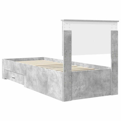 Bed Frame Concrete Grey and Silver 70 x 190 cm Engineered Wood