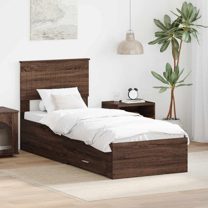 Bed Frame Brown Oak and Silver 75 x 190 cm Engineered Wood