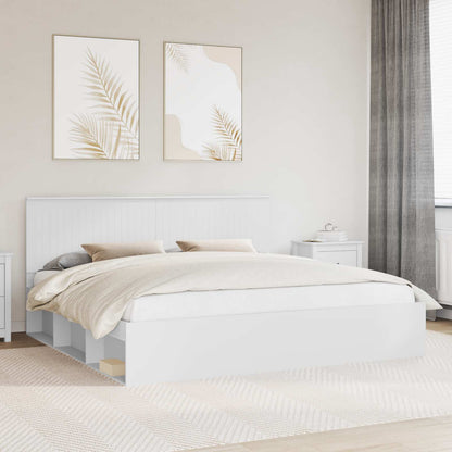 Bed Frame with Headboard White 200 x 200 cm Solid Pine Wood