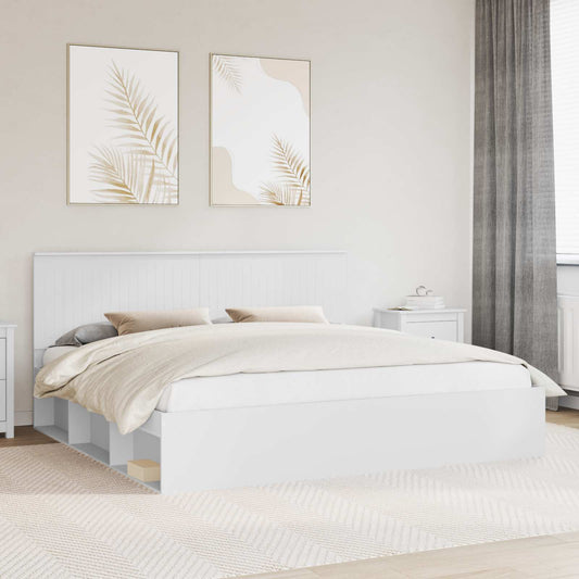 Bed Frame with Headboard White 200 x 200 cm Solid Pine Wood