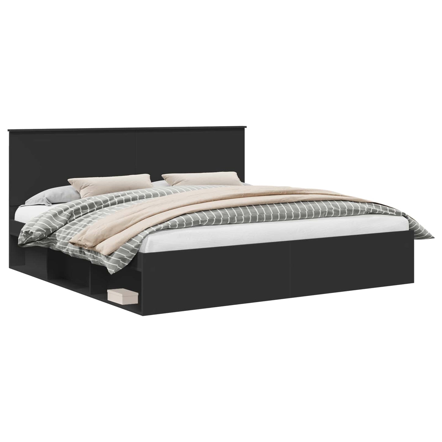 Bed Frame with Headboard Black 200 x 200 cm Solid Pine Wood