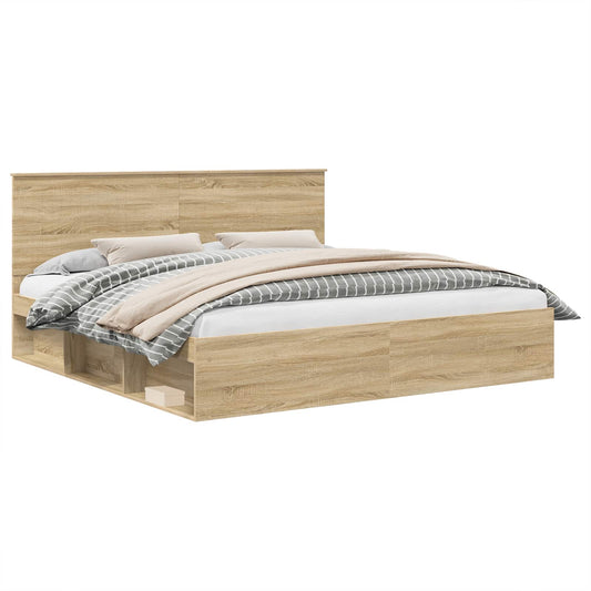 Bed Frame with Headboard Sonoma 200 x 200 cm Solid Pine Wood