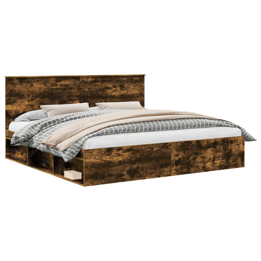 Bed Frame Smoked Oak 200 x 200 cm Solid Pine Wood
