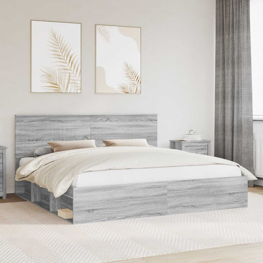 Bed Frame Grey Sonoma 200 x 200 cm Solid Pine Wood