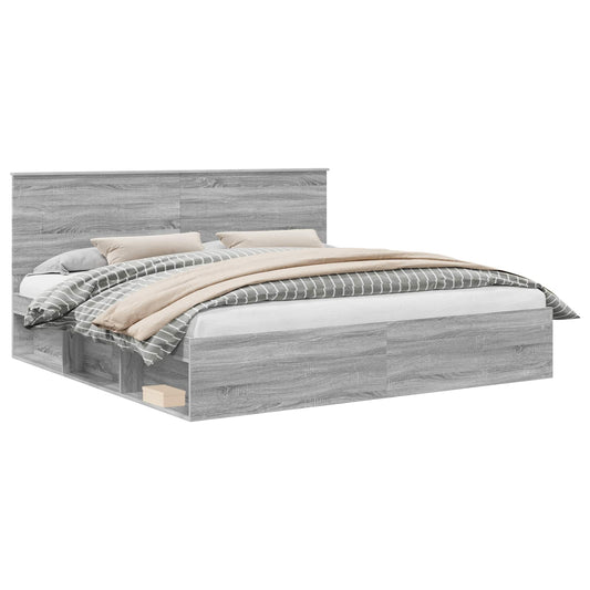 Bed Frame Grey Sonoma 200 x 200 cm Solid Pine Wood
