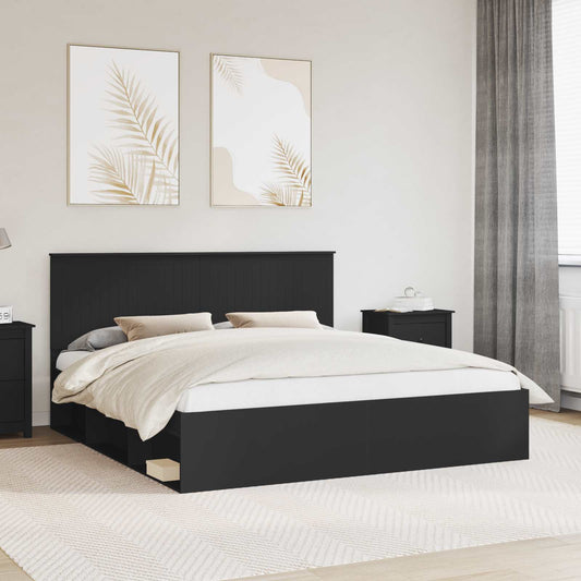 Bed Frame with Headboard Black 180 x 200 cm Solid Pine Wood