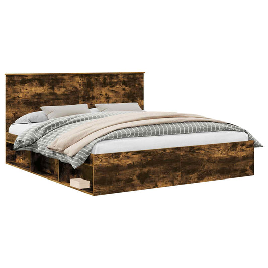 Bed Frame Smoked Oak 180 x 200 cm Solid Pine Wood
