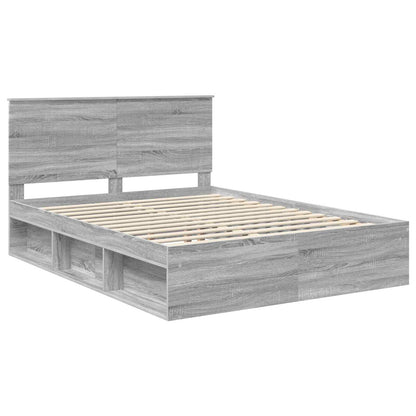 Bed Frame Grey Sonoma 150 x 200 cm Solid Pine Wood