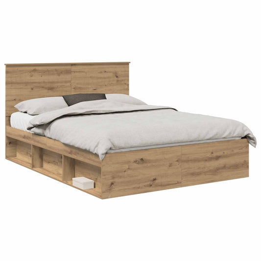 Bed Frame Artisian Oak 150 x 200 cm Solid Pine Wood