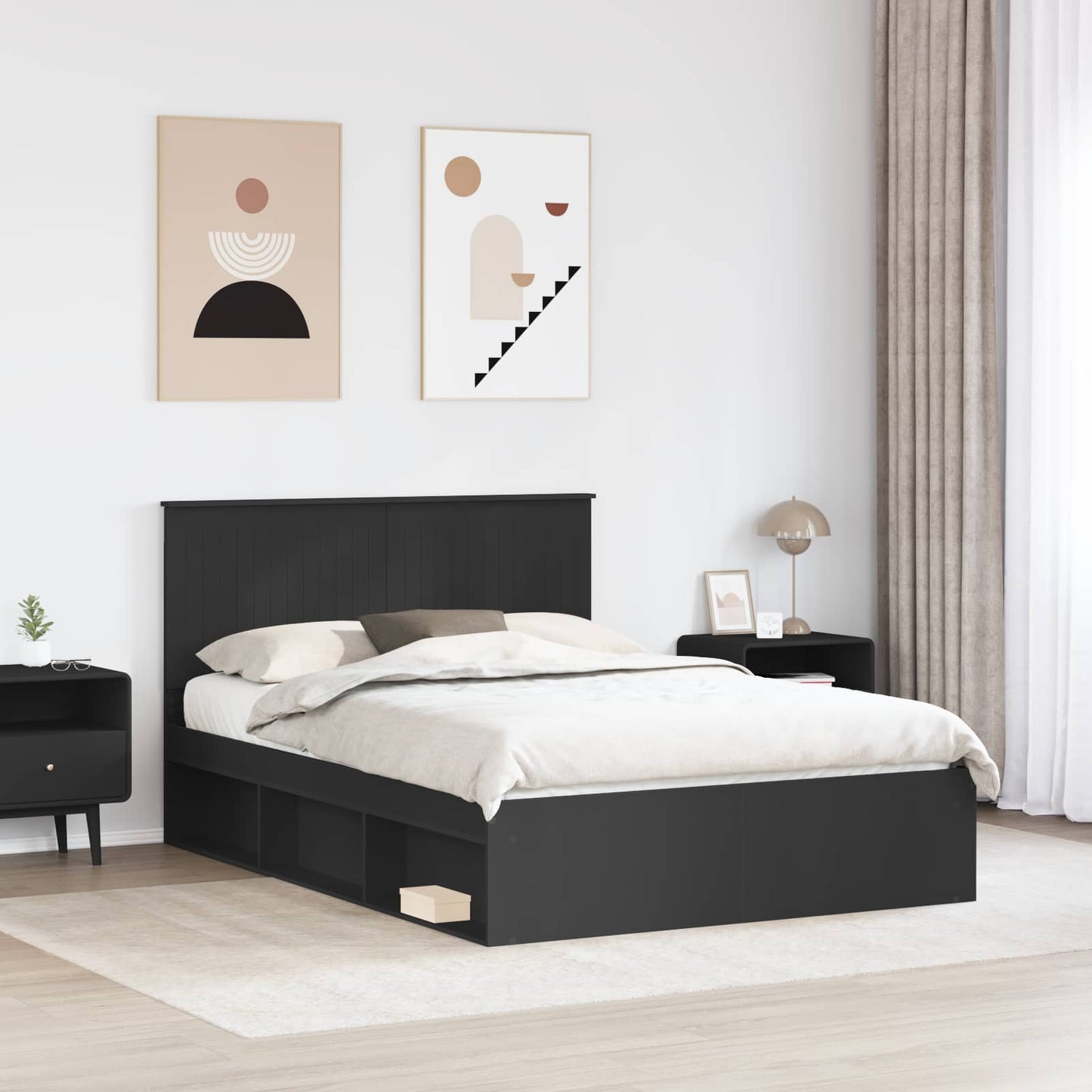 Bed Frame with Headboard Black 140 x 200 cm Solid Pine Wood